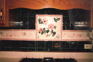 Close up on mural behind the stove